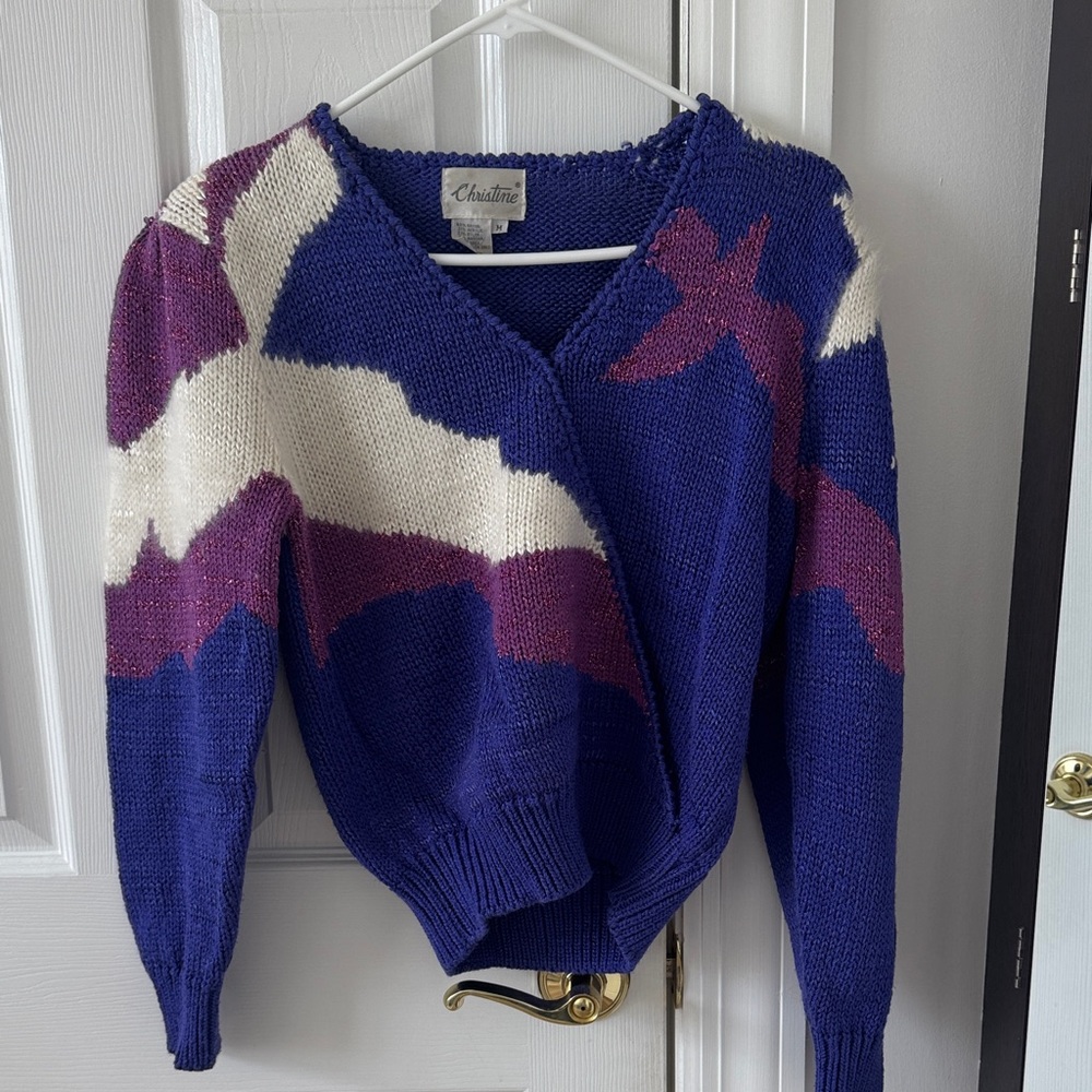 VINTAGE CHRISTINE ANGORA KNIT V-NECK SWEATER